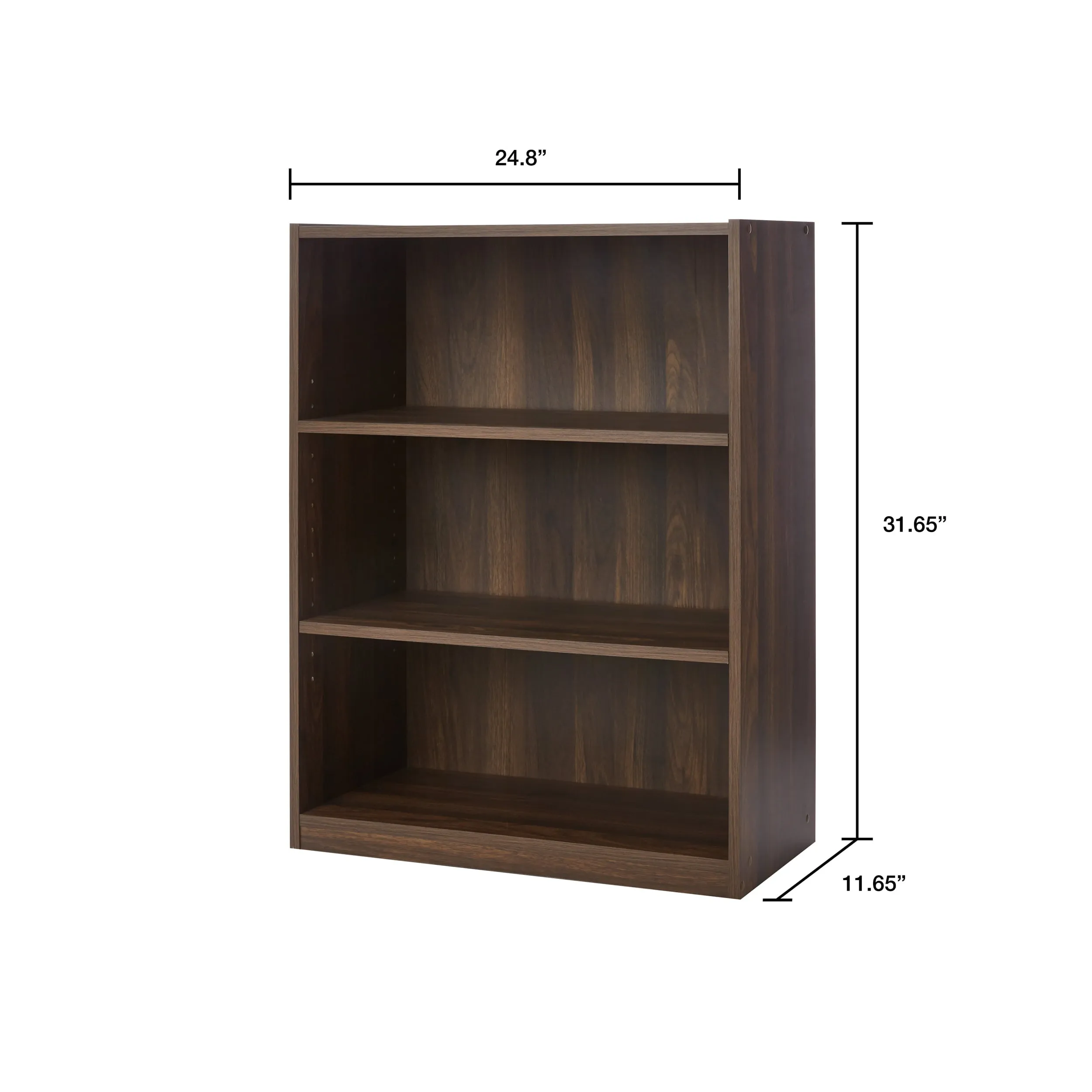 3-Shelf Bookcase Sleek And Sturdy Bookshelf W/ Adjustable Shelves Canyon Walnut