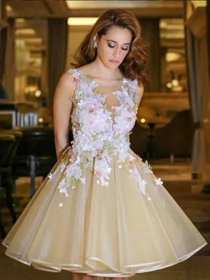 A Line Appliques Cheap Homecoming Dress Sexy Open Back Short Prom Party Dress PIN7117