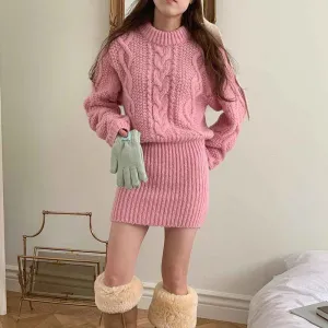 Autumn and Winter Vintage Cable-Knit Dress Set with Femininity, Knitted Sweater Dress. C-241017-2