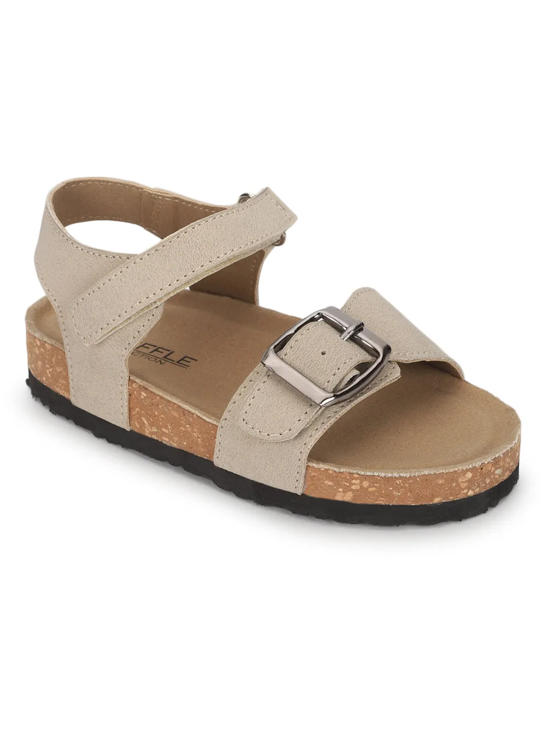 Beige Taupe Cork-Latex Footbed Velcro Sandals For Kids-Unisex (TC-100512-BEIGTAU)