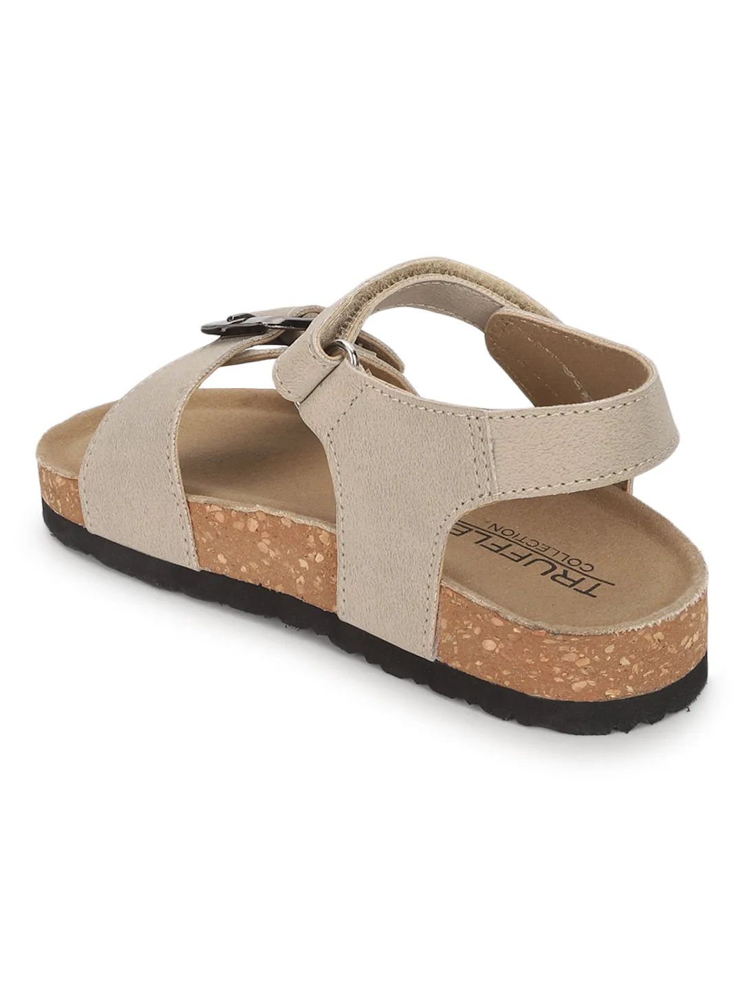 Beige Taupe Cork-Latex Footbed Velcro Sandals For Kids-Unisex (TC-100512-BEIGTAU)