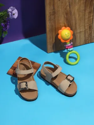 Beige Taupe Cork-Latex Footbed Velcro Sandals For Kids-Unisex (TC-100512-BEIGTAU)