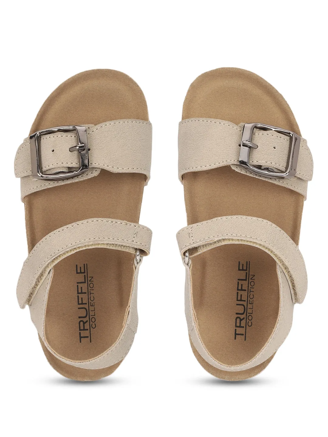 Beige Taupe Cork-Latex Footbed Velcro Sandals For Kids-Unisex (TC-100512-BEIGTAU)