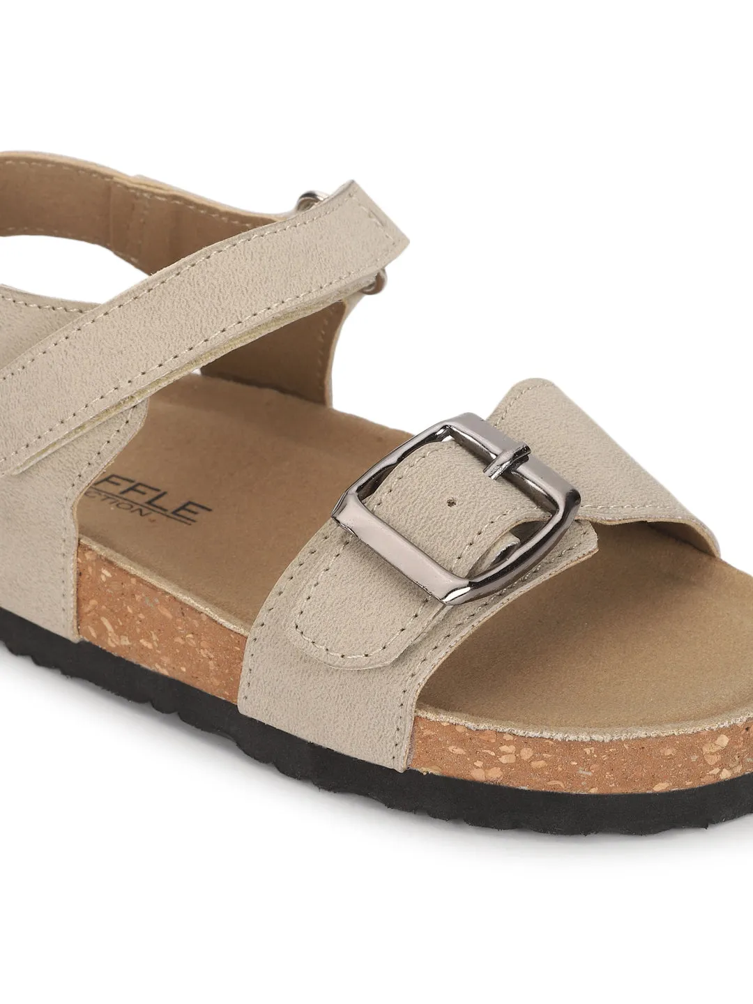 Beige Taupe Cork-Latex Footbed Velcro Sandals For Kids-Unisex (TC-100512-BEIGTAU)