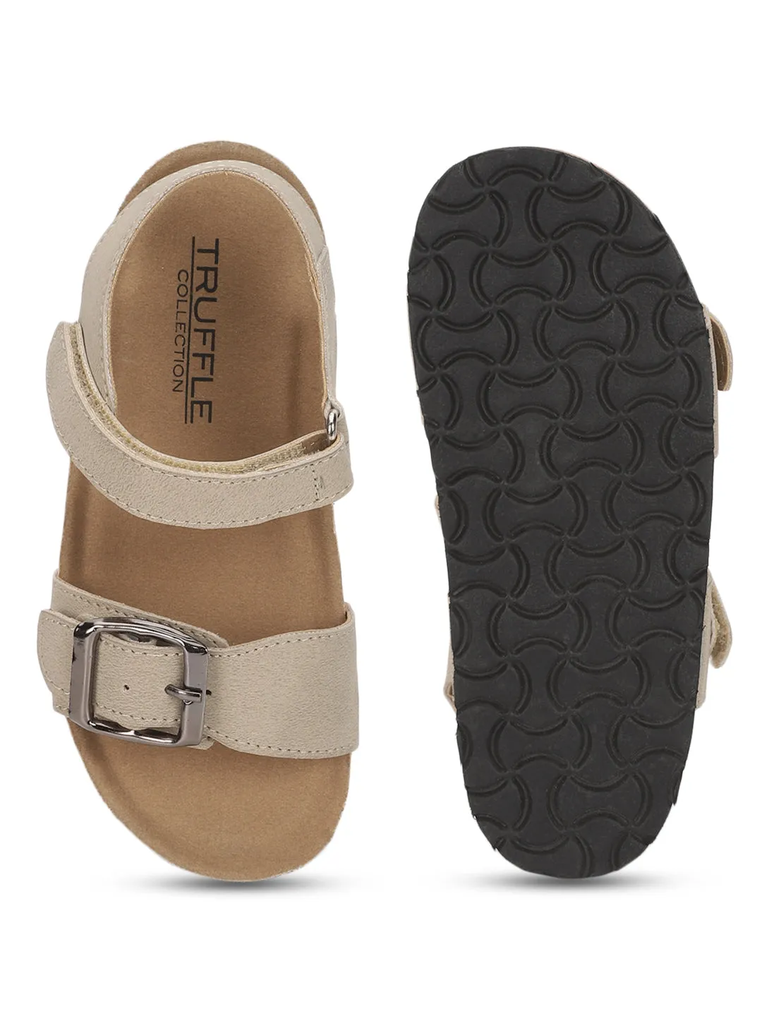 Beige Taupe Cork-Latex Footbed Velcro Sandals For Kids-Unisex (TC-100512-BEIGTAU)