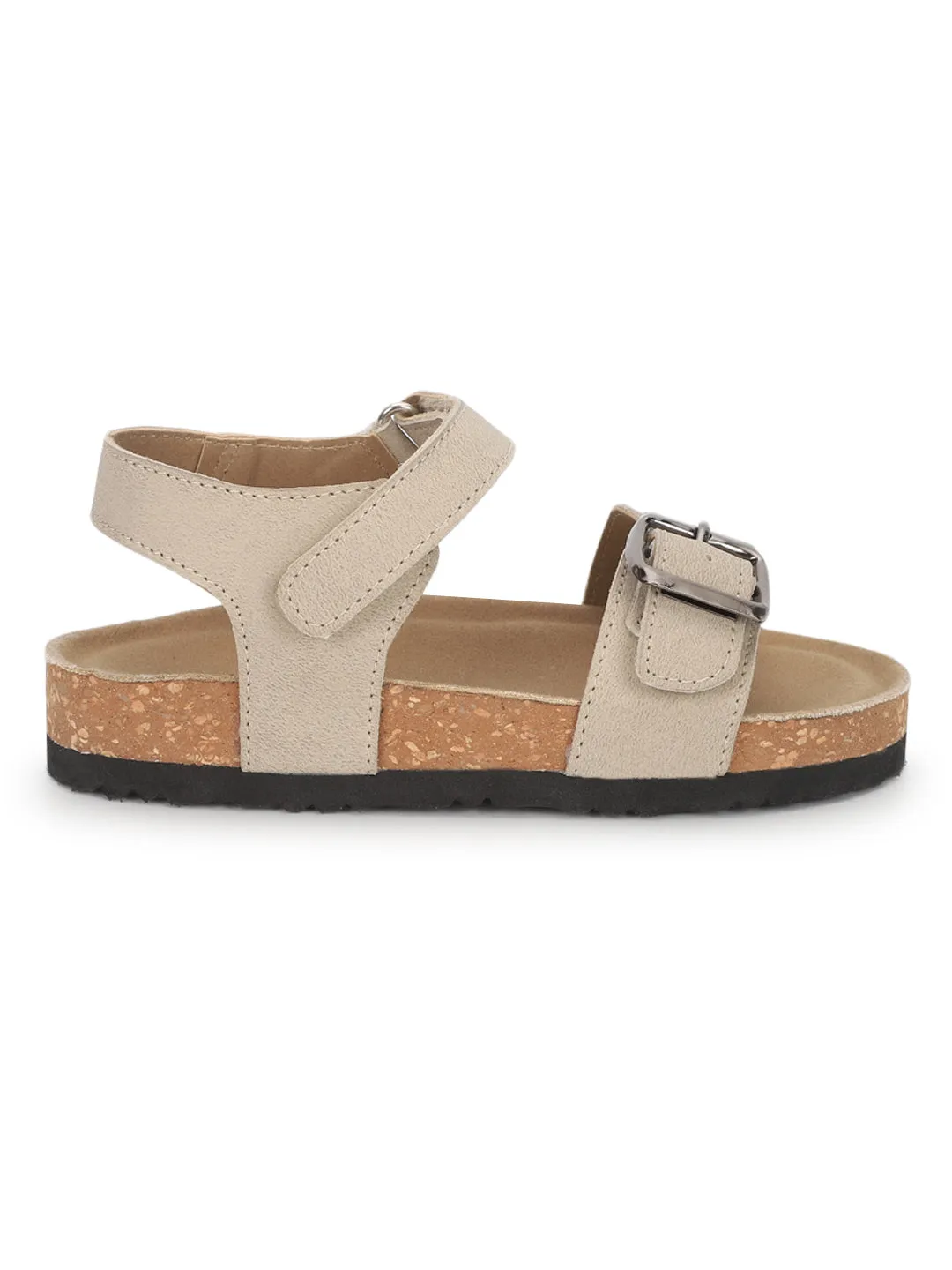 Beige Taupe Cork-Latex Footbed Velcro Sandals For Kids-Unisex (TC-100512-BEIGTAU)