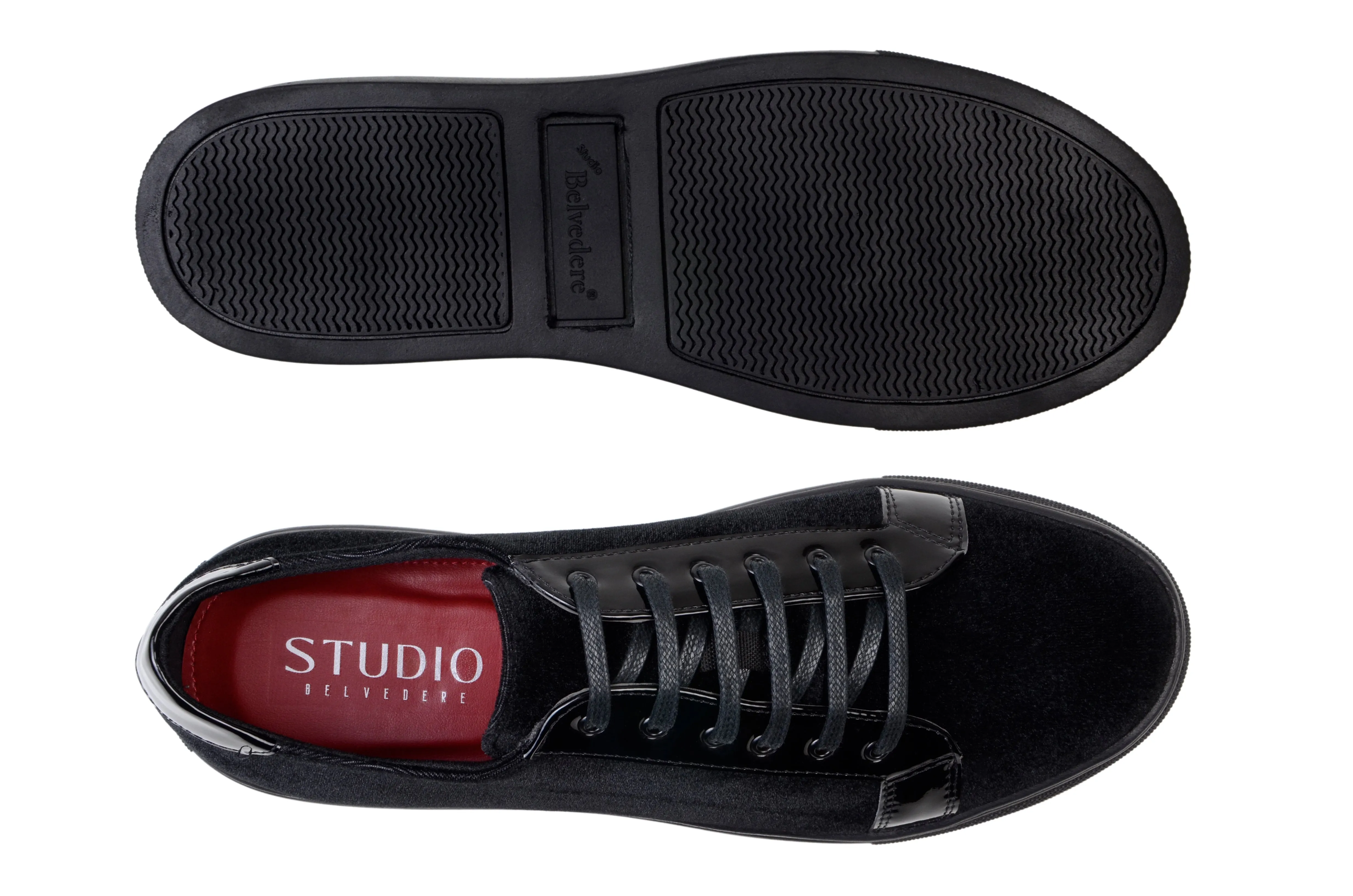 Belvedere Prince in Black Velvet & Polished Leather Formal Sneakers