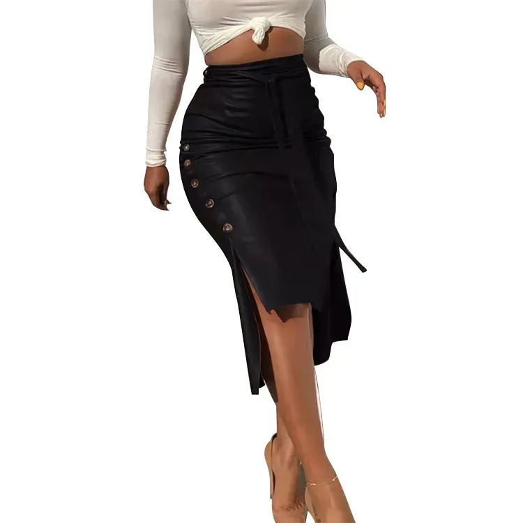 Black High Waist Asymmetrical Skirt With Side Slit