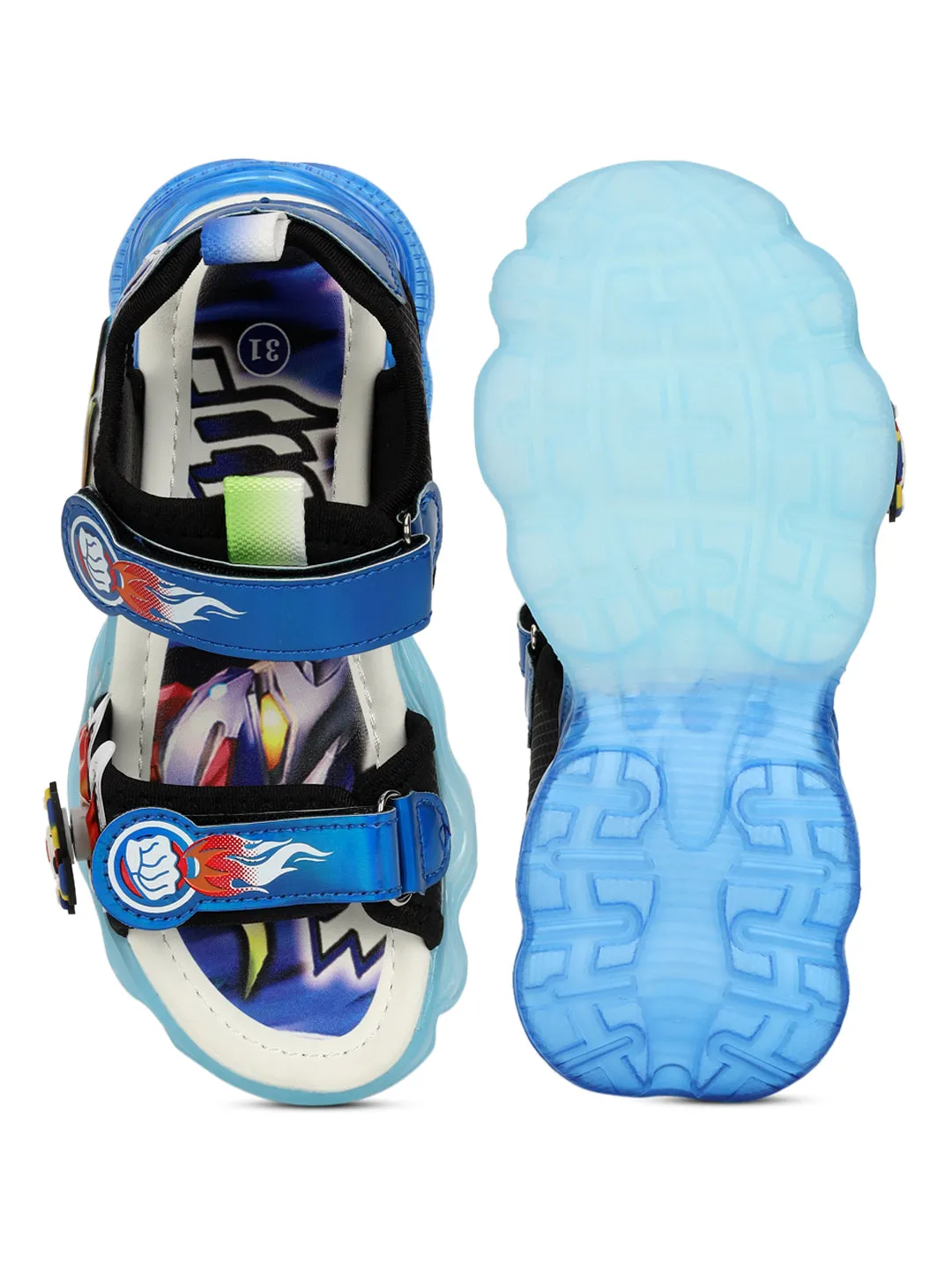Blue PU Velcro With LED Lights Sandals For Kids-Unisex (TC-211-BLU)