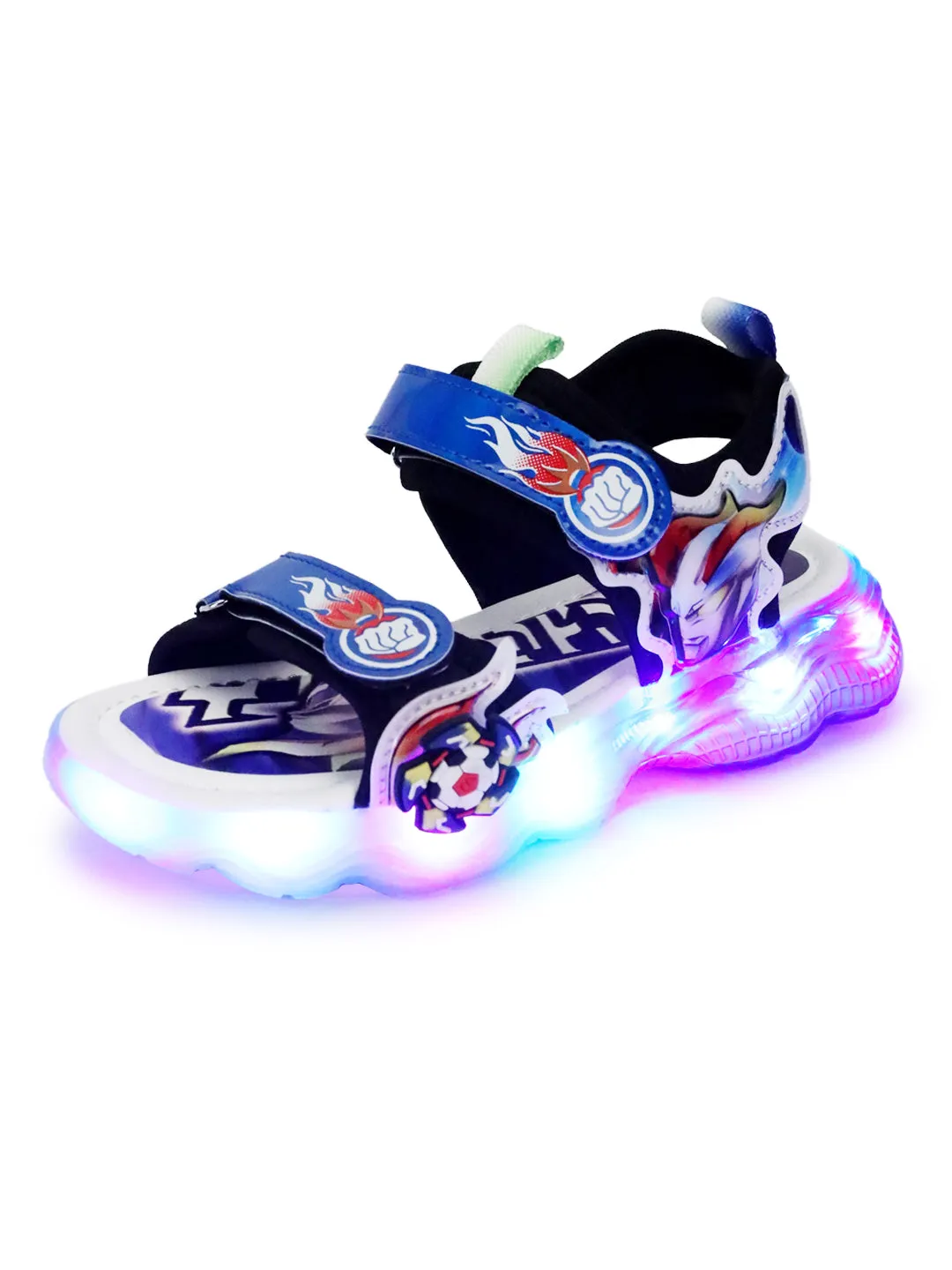 Blue PU Velcro With LED Lights Sandals For Kids-Unisex (TC-211-BLU)