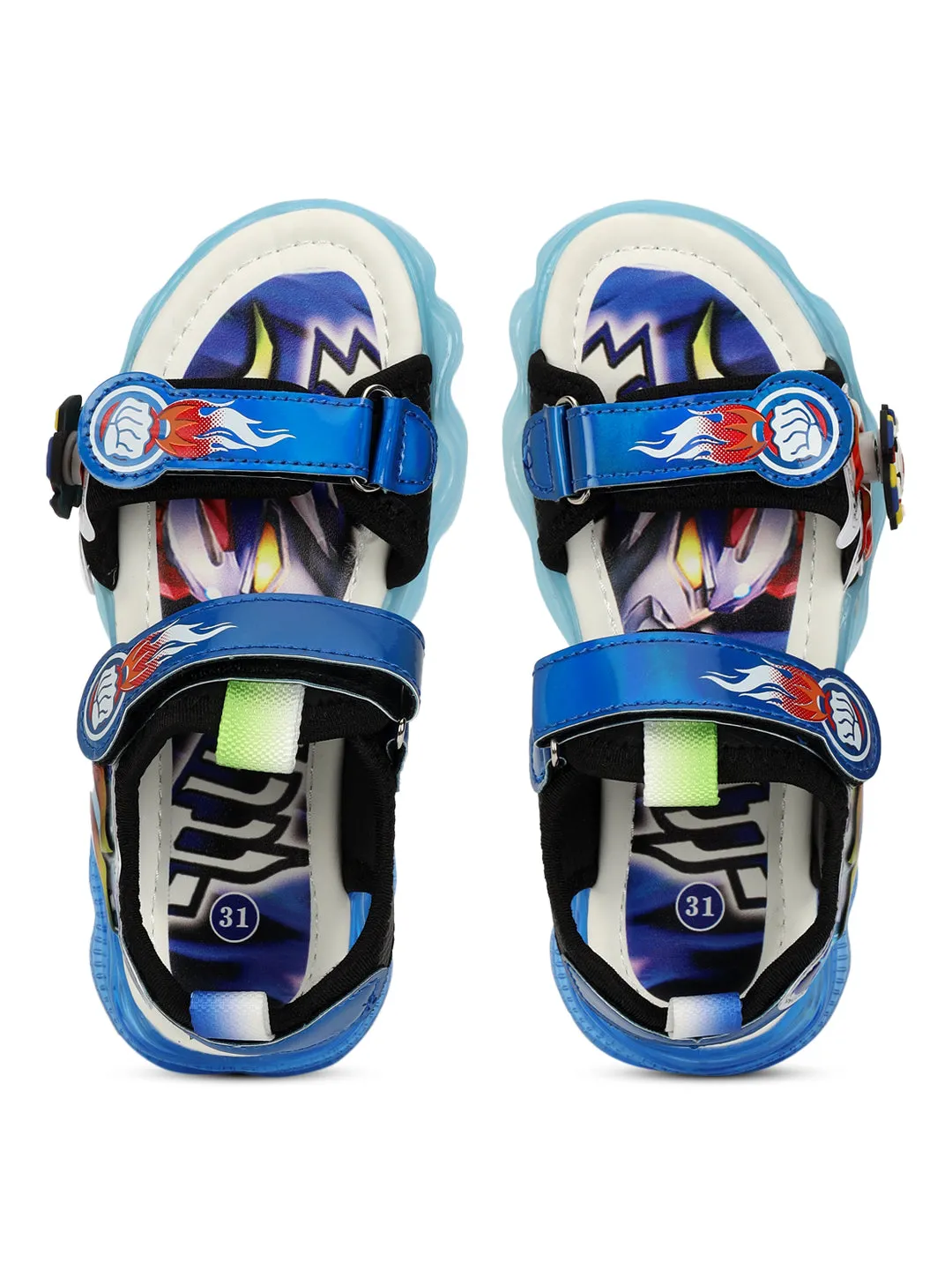 Blue PU Velcro With LED Lights Sandals For Kids-Unisex (TC-211-BLU)