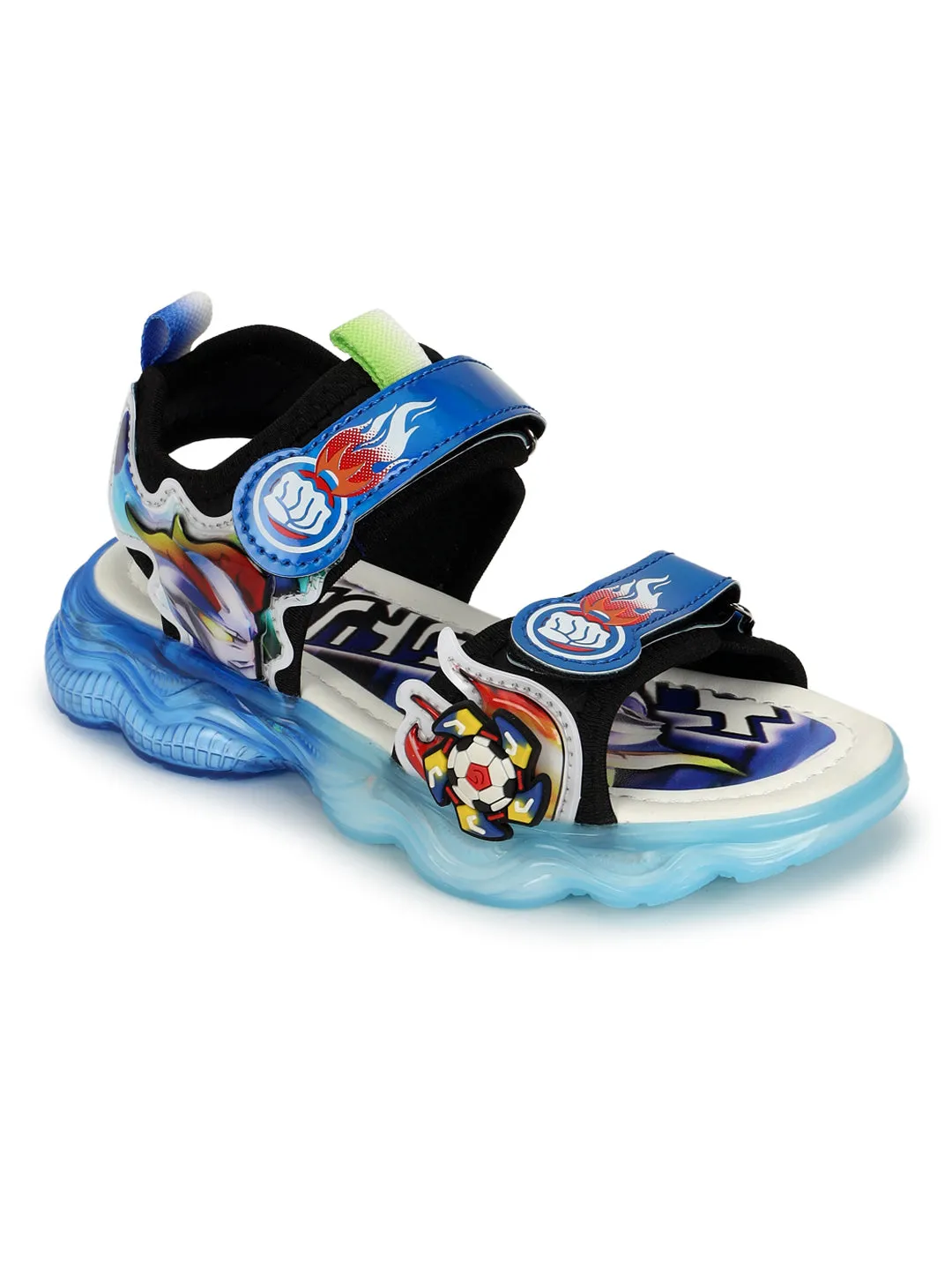 Blue PU Velcro With LED Lights Sandals For Kids-Unisex (TC-211-BLU)