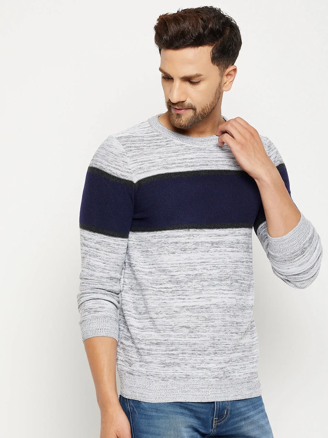 Camla Barcelona Colourblocked White Sweater For Men