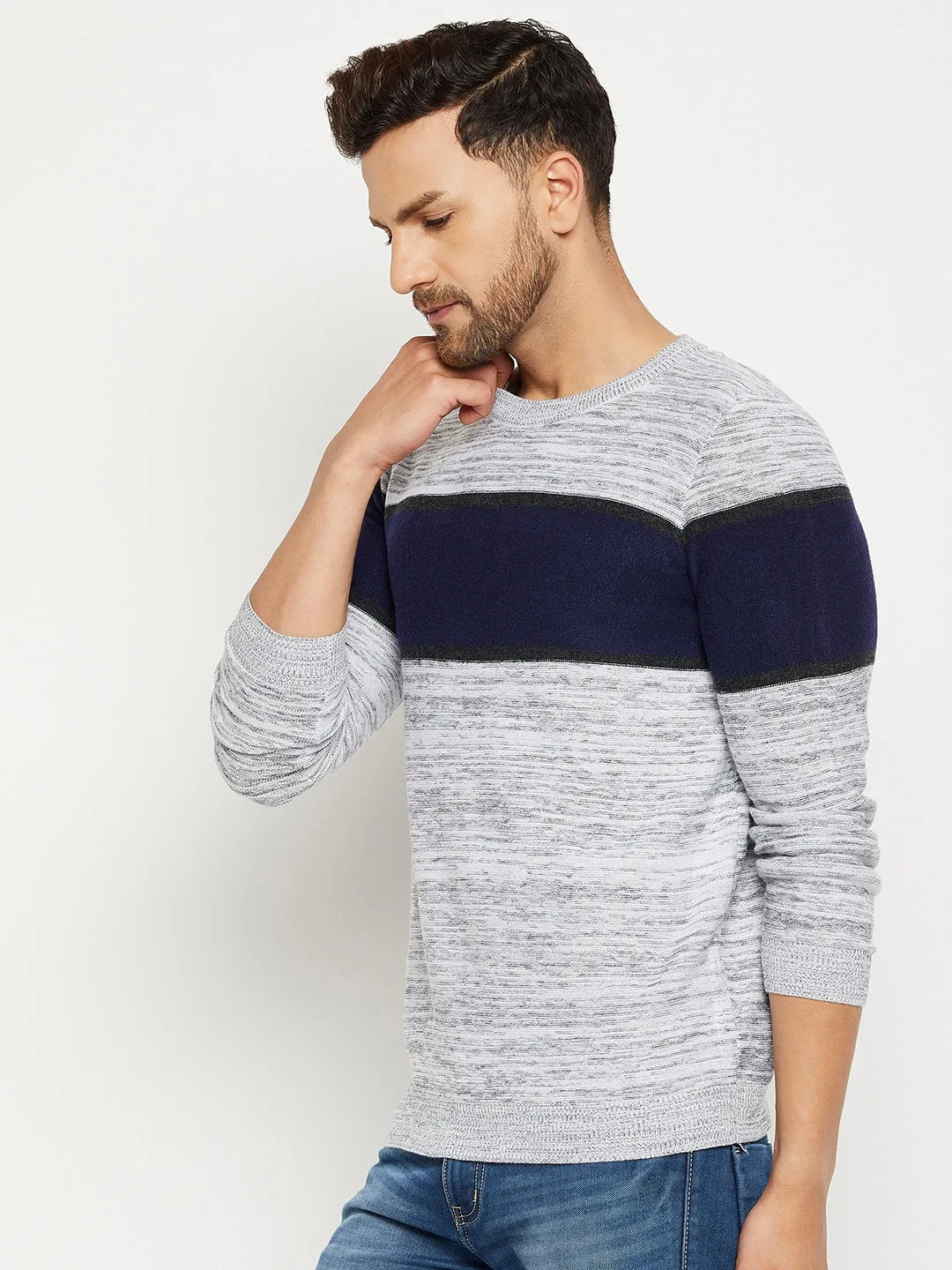 Camla Barcelona Colourblocked White Sweater For Men