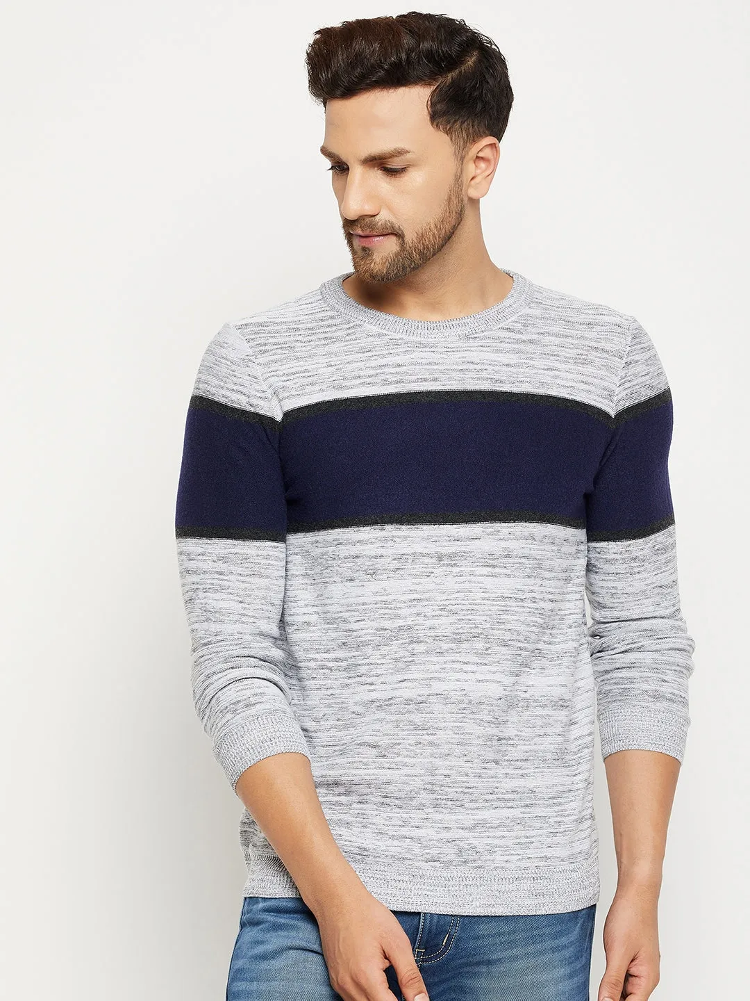 Camla Barcelona Colourblocked White Sweater For Men