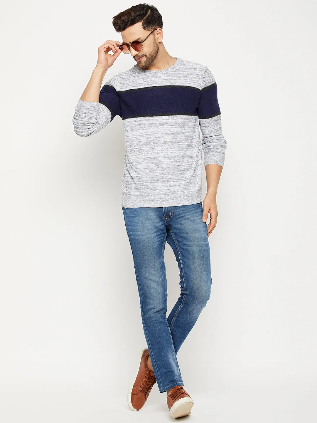 Camla Barcelona Colourblocked White Sweater For Men