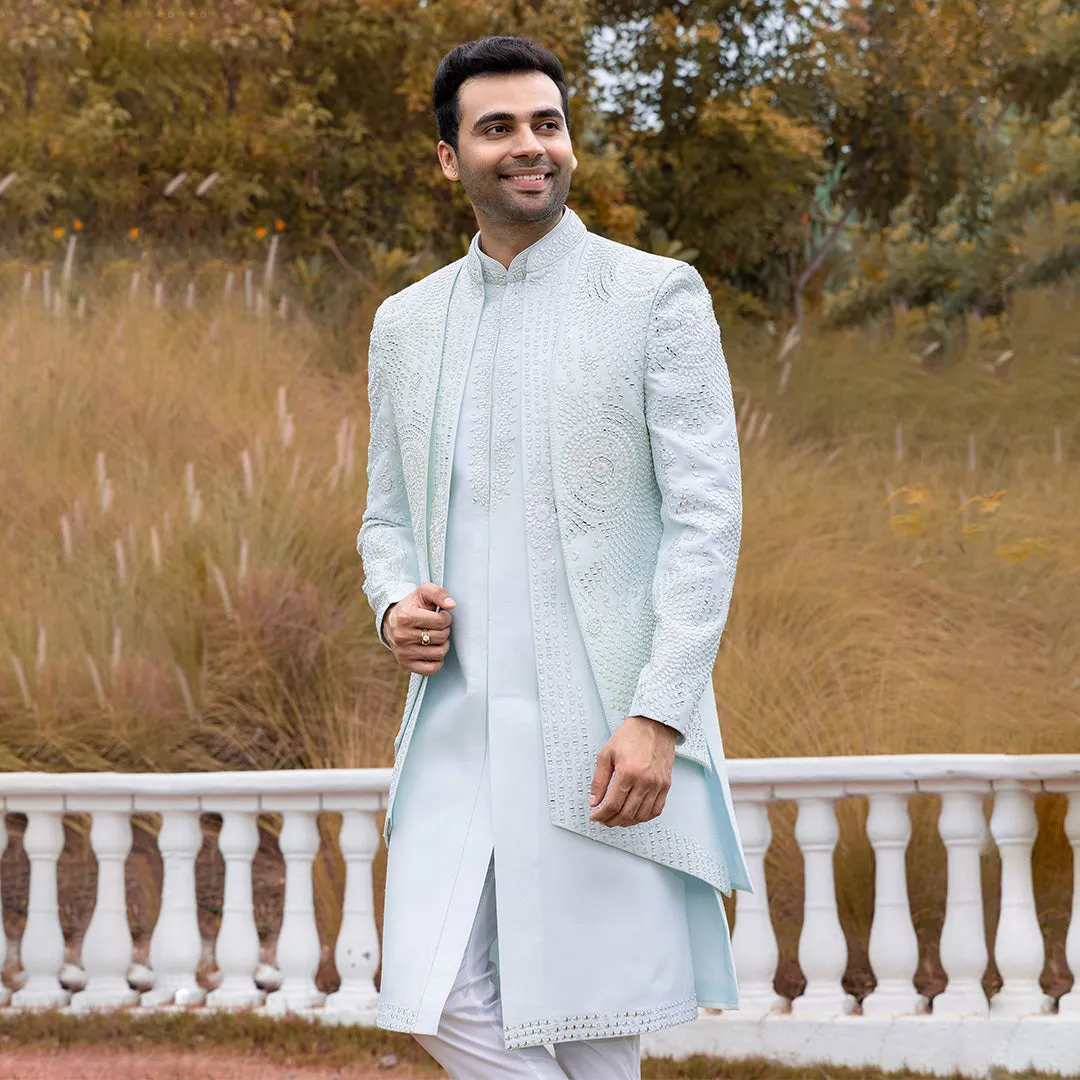 Charming Cloudy Blue Indo-Western with Sleek Detailing