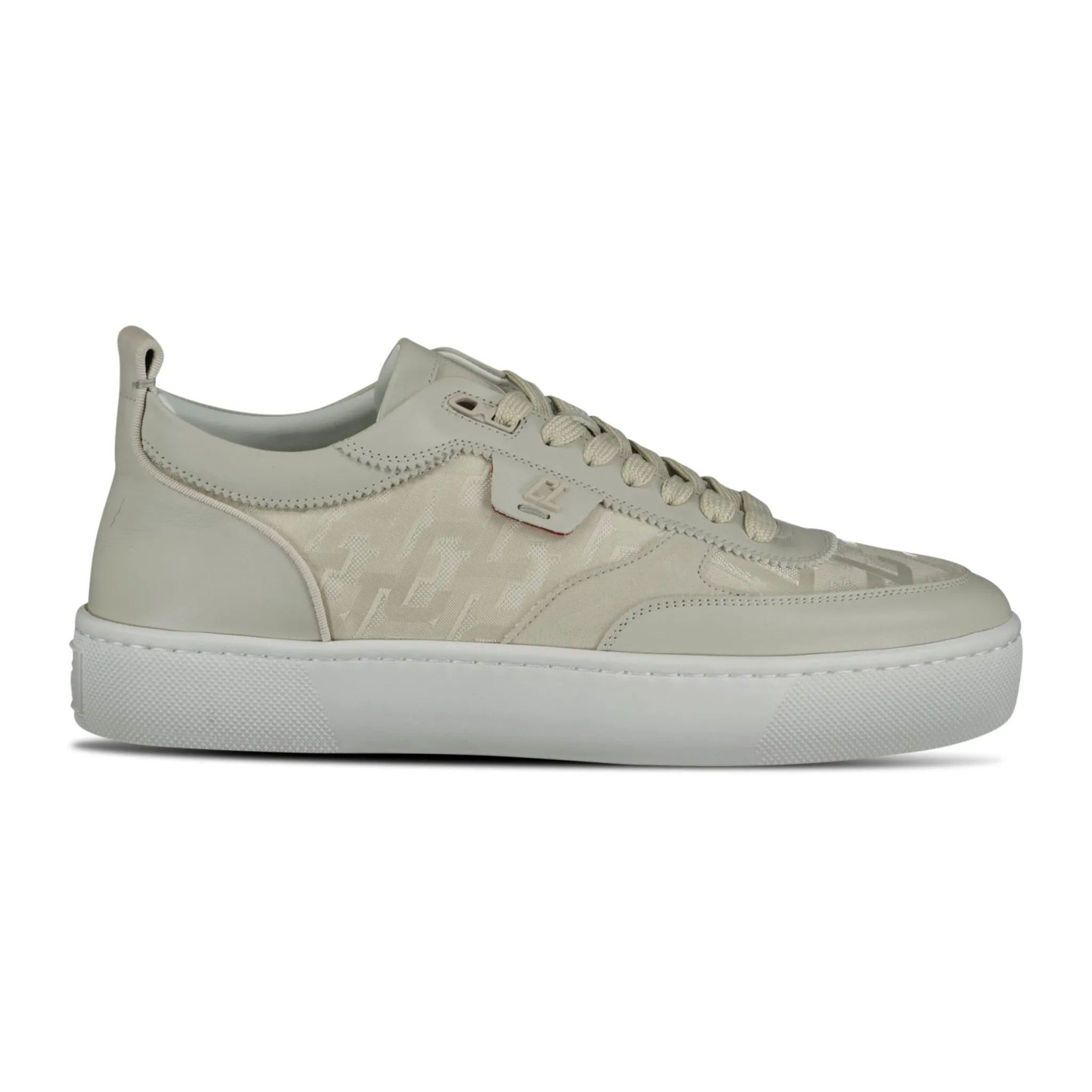 CHRISTIAN LOUBOUTIN HAPPY RUI LEATHER LOW TOP TRAINERS BEIGE