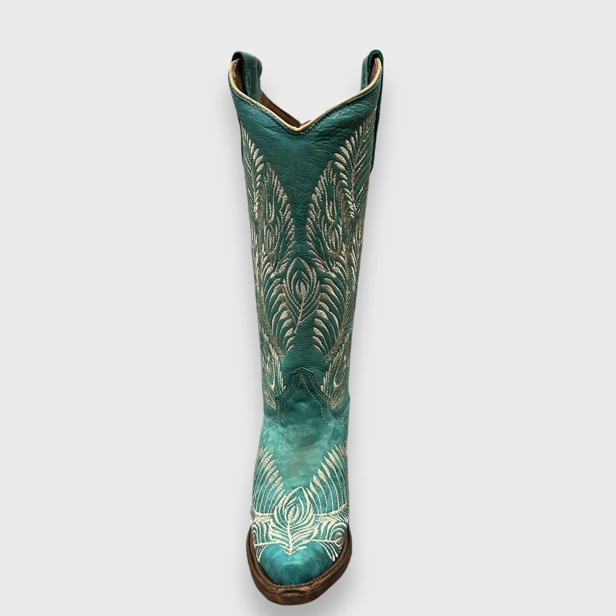 Circle G by Corral Ladies Western Turquoise Feather Embroidery Snip Toe Cowboy Boots L5789