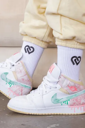 Claudia Dean World Crew Socks - White   Black Logo