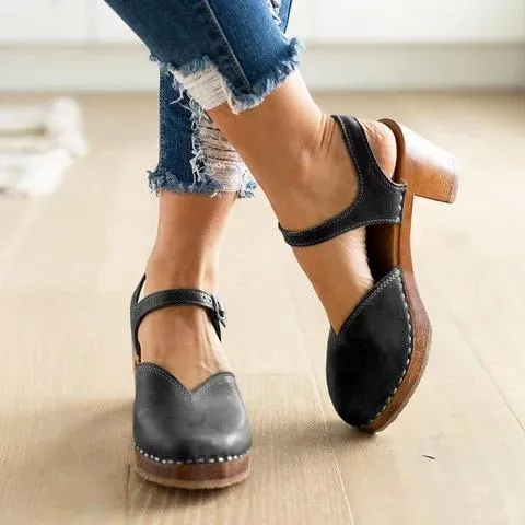 Clogs For Vintage Buckle Strap Closed Toe Shoes