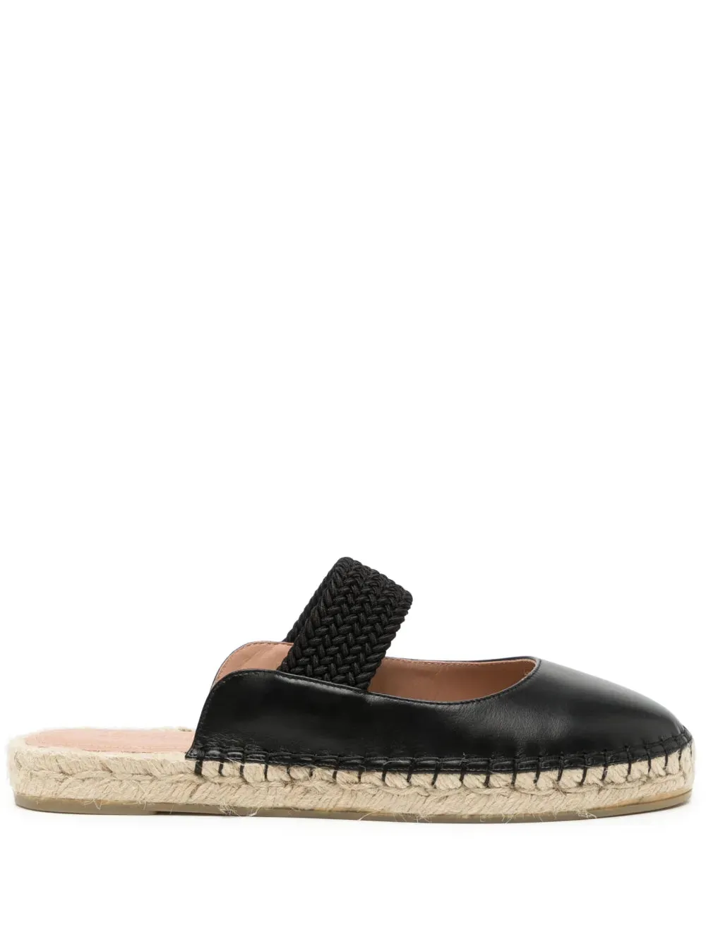 CLOSED TOE FLAT MULE WITH ELASTIC ON ESPADRILLE SOLE