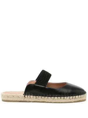 CLOSED TOE FLAT MULE WITH ELASTIC ON ESPADRILLE SOLE