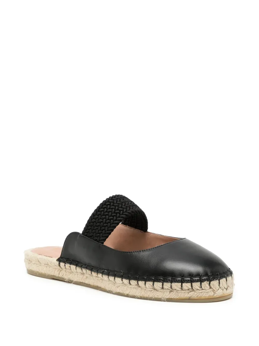 CLOSED TOE FLAT MULE WITH ELASTIC ON ESPADRILLE SOLE