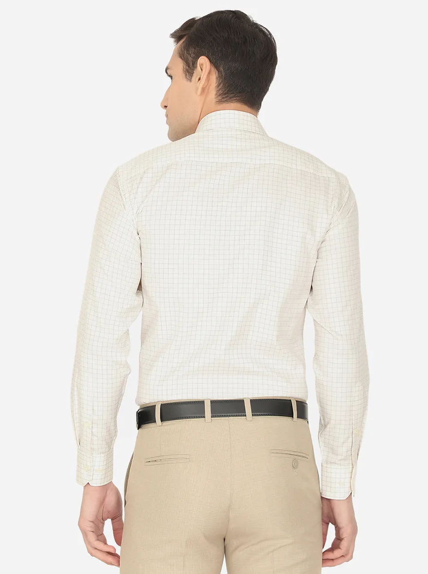Cream & Blue Checked Regular Fit Formal Shirt | Greenfibre
