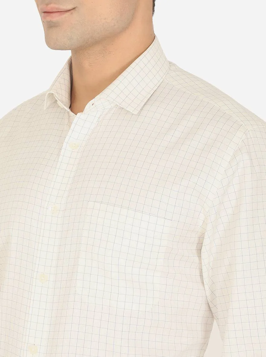 Cream & Blue Checked Regular Fit Formal Shirt | Greenfibre