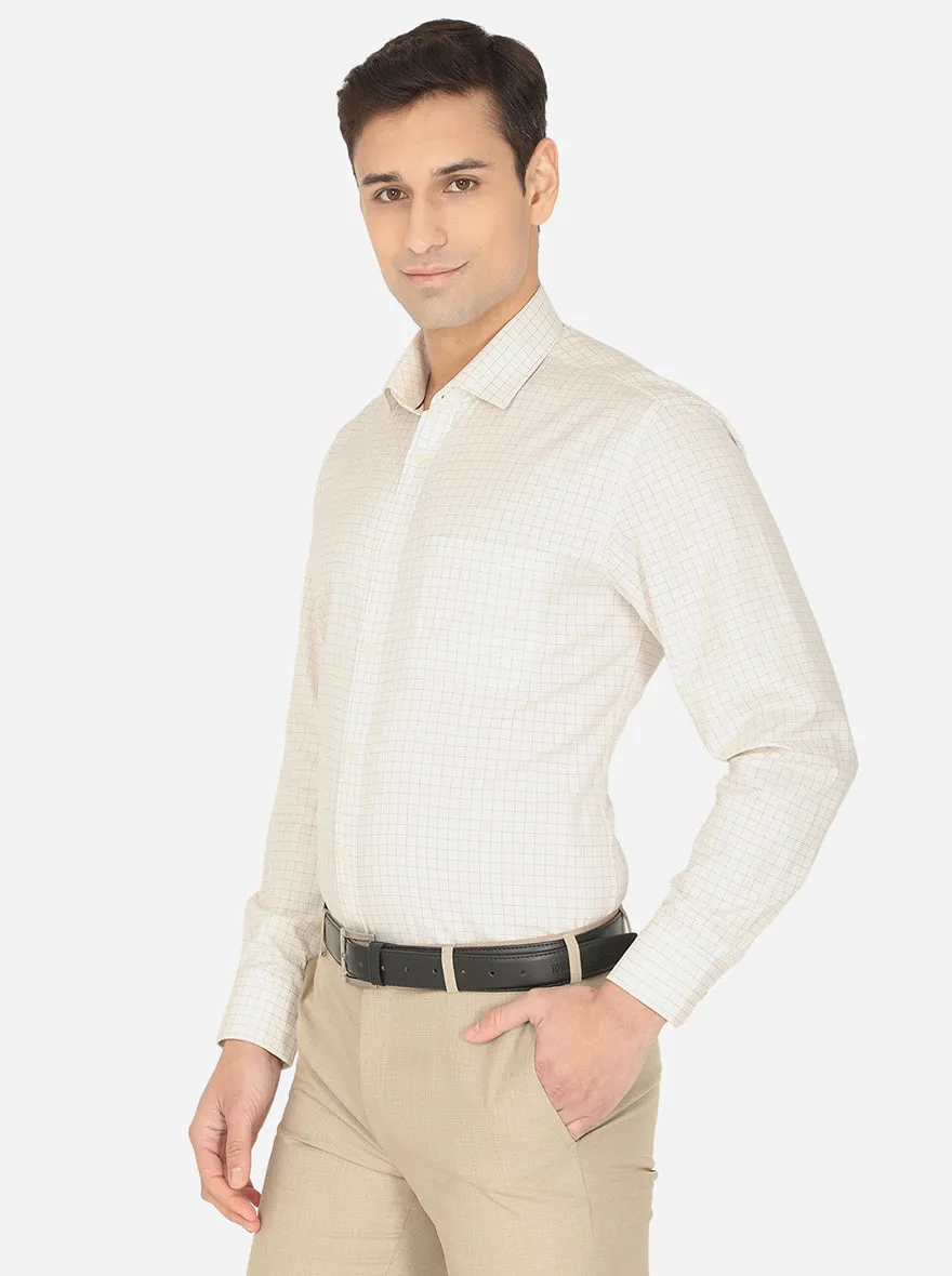 Cream & Blue Checked Regular Fit Formal Shirt | Greenfibre