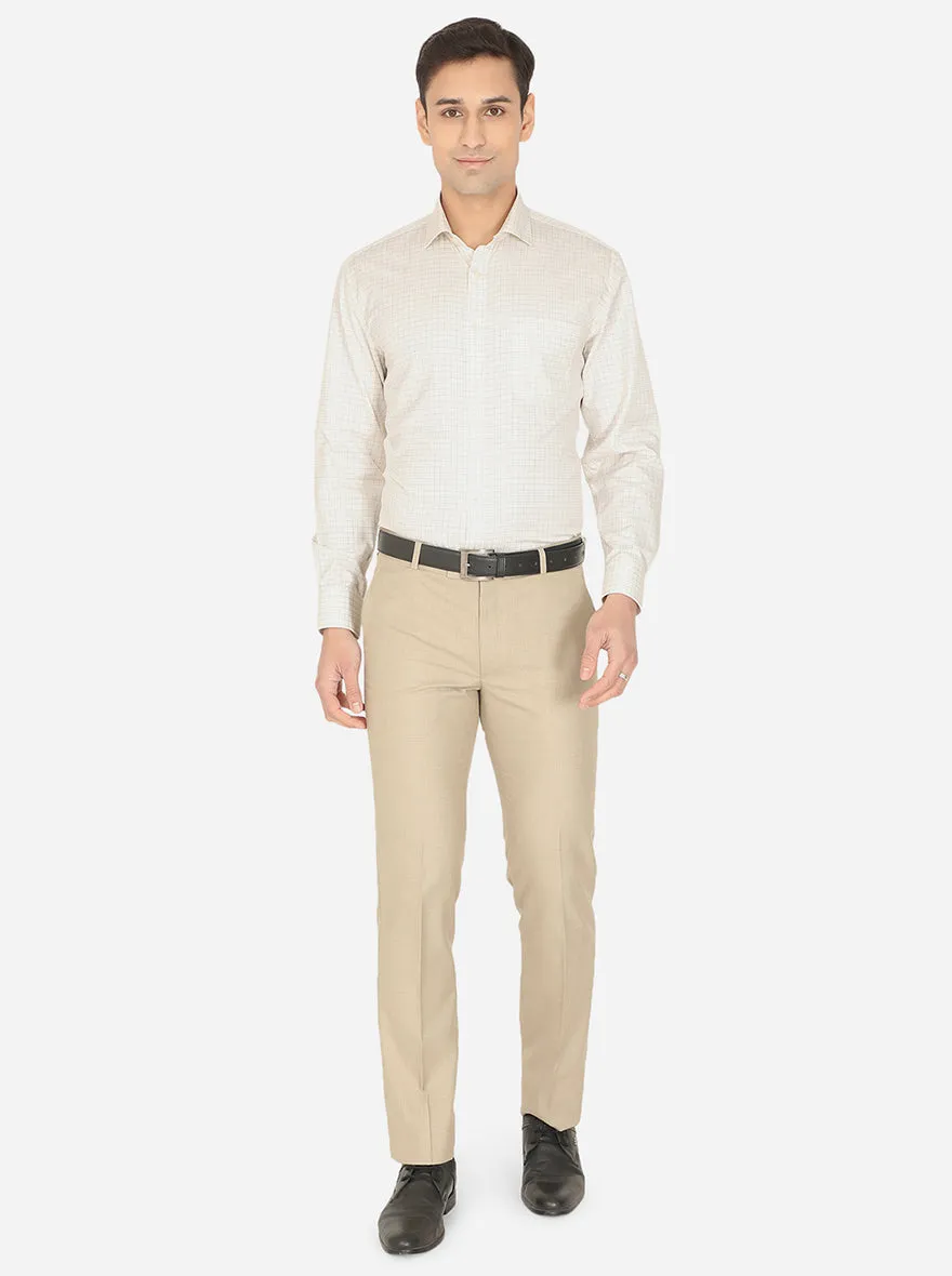 Cream & Blue Checked Regular Fit Formal Shirt | Greenfibre