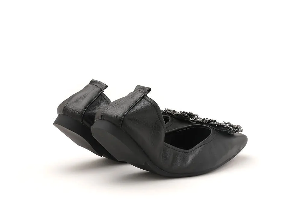 Crystal Embellished Buckle Foldable Flats