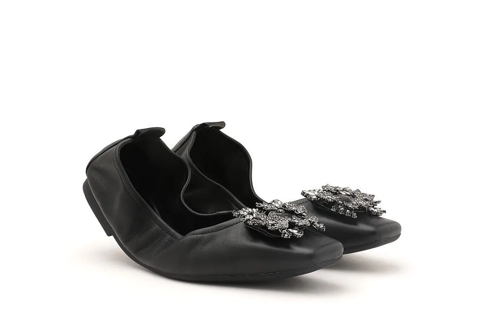 Crystal Embellished Buckle Foldable Flats
