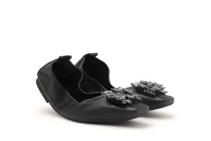 Crystal Embellished Buckle Foldable Flats