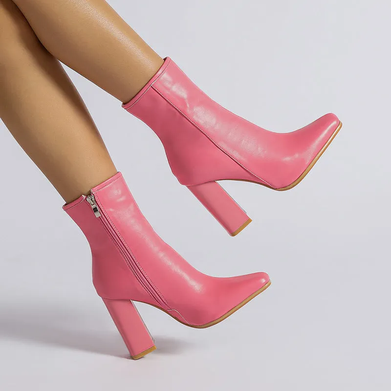 DENAL - Elegant Pink High-Heeled Ankle Boots