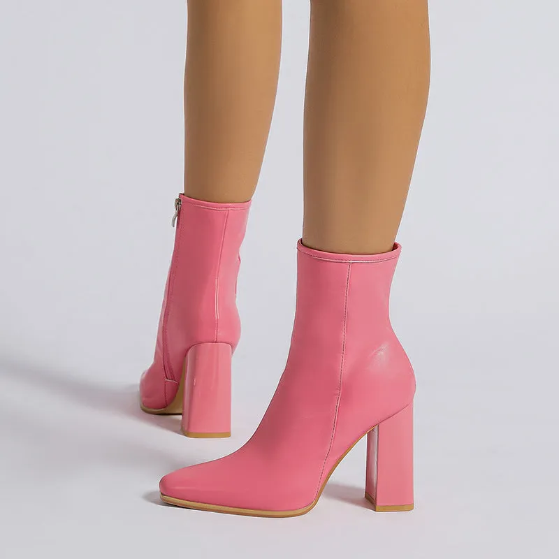 DENAL - Elegant Pink High-Heeled Ankle Boots