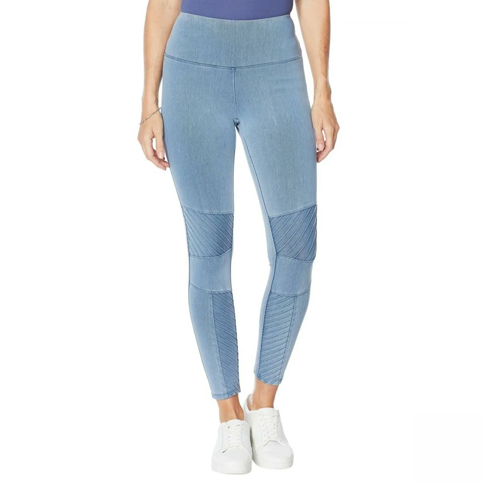 DG2 by Diane Gilman Slim Sleek Knit Denim Moto Jeggings Chambray Plus 2X