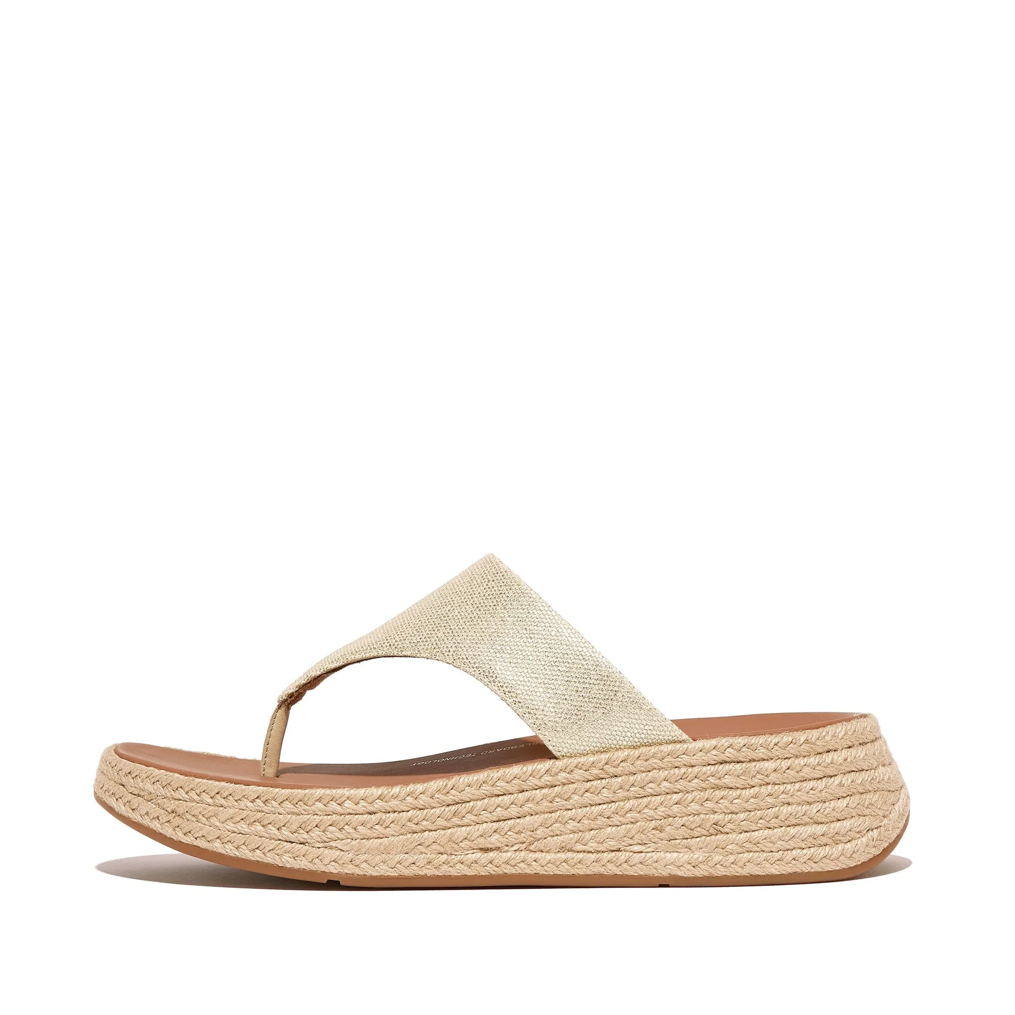F-Mode Espadrille Glitz-Canvas Flatform Toe-Post Sandals in Ivory
