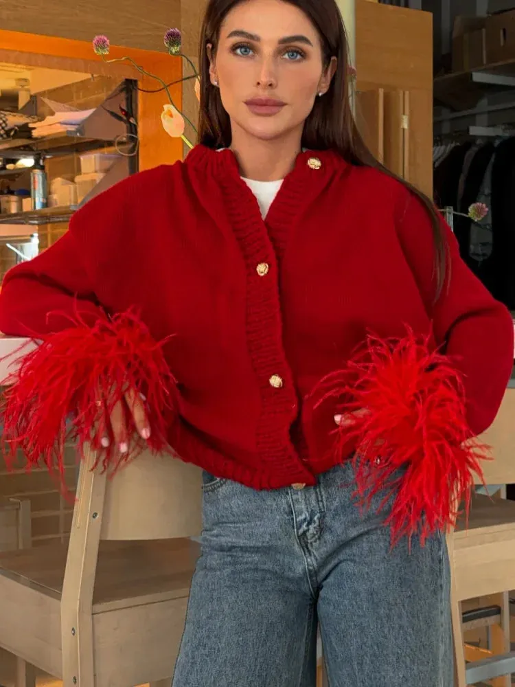 Feather Cuff Cropped Jacket | Luxe Statement Piece | Bold & Chic