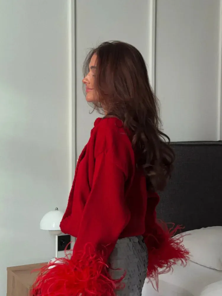 Feather Cuff Cropped Jacket | Luxe Statement Piece | Bold & Chic