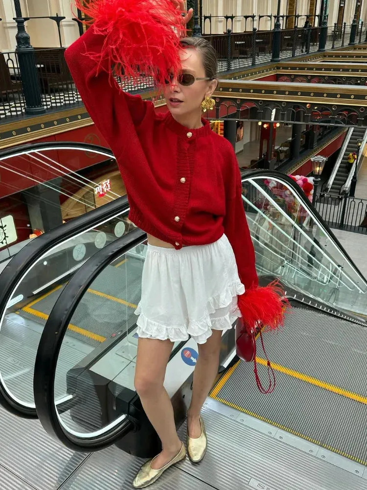 Feather Cuff Cropped Jacket | Luxe Statement Piece | Bold & Chic
