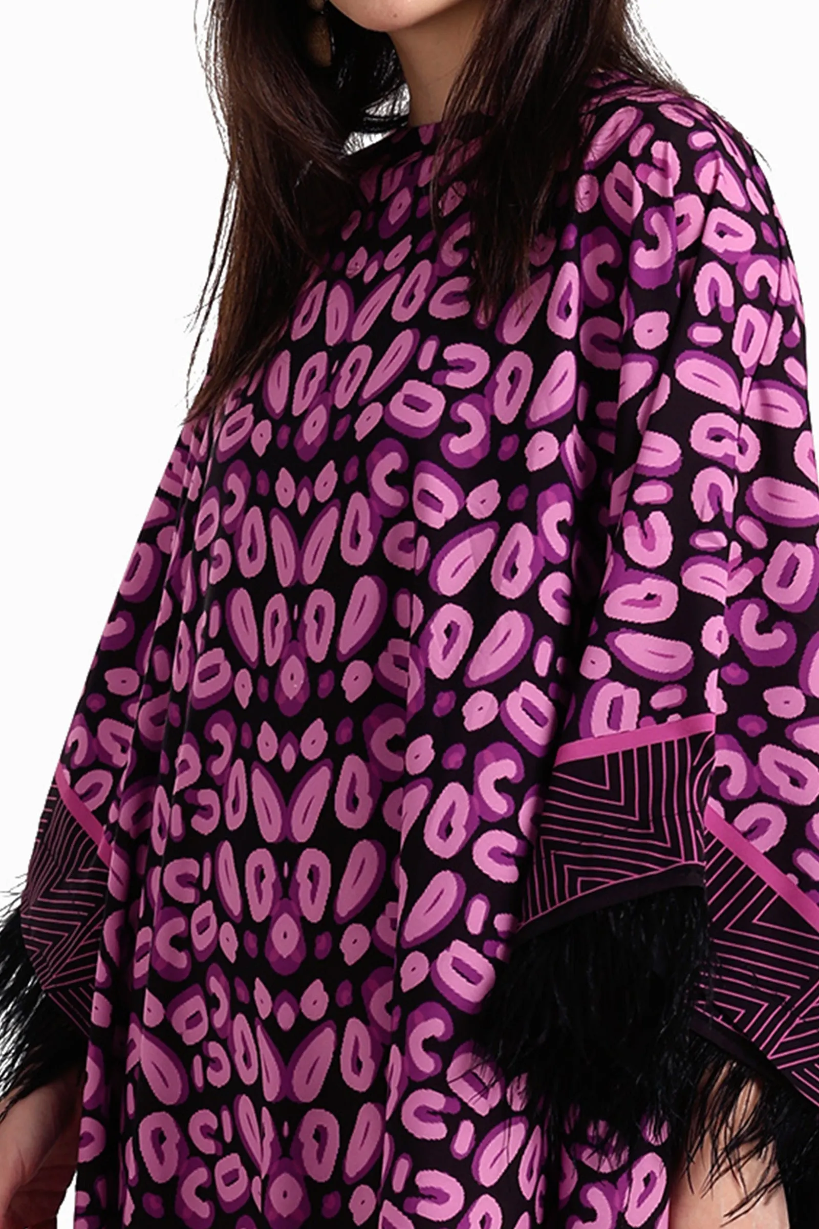 Feather Trimmed Printed Abaya