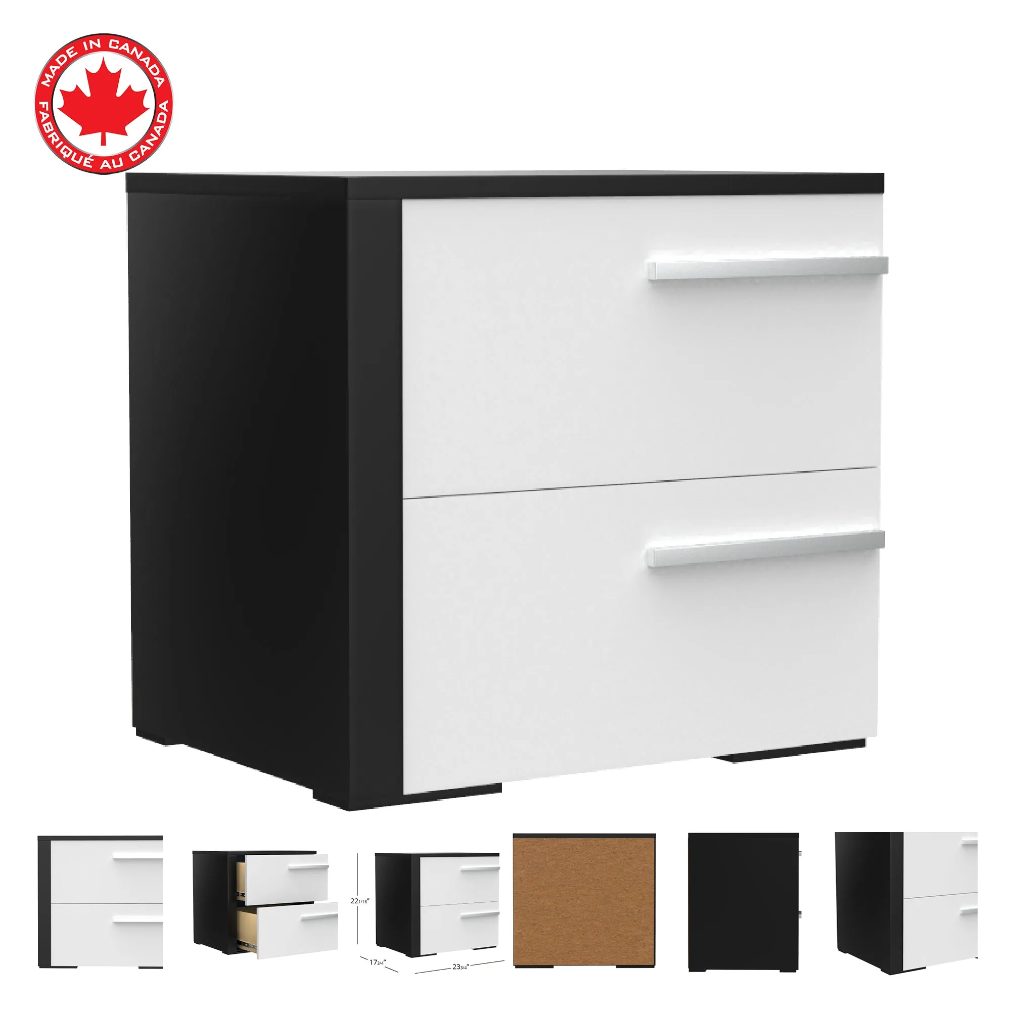 Gabriella left 2 drawer night table storage home decor, java & white