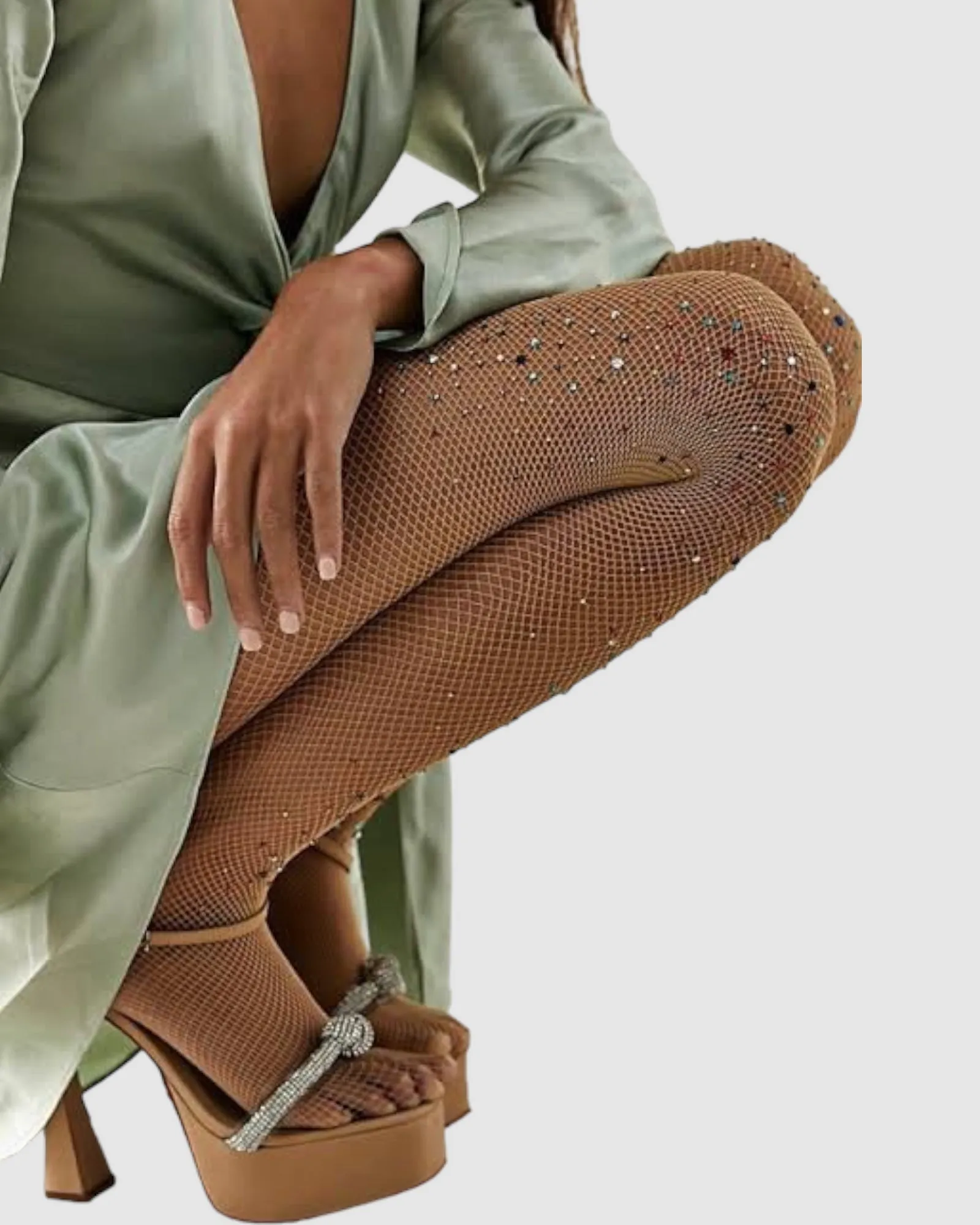 Glitter Fishnet Tights - Nude