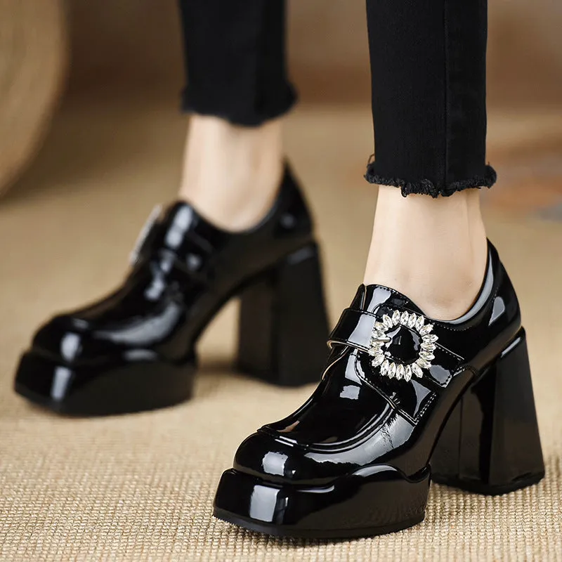 Glossy Heels with Crystal Strap