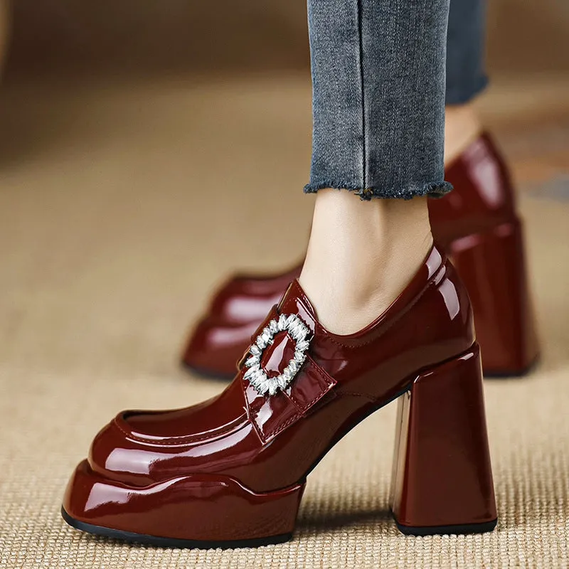Glossy Heels with Crystal Strap