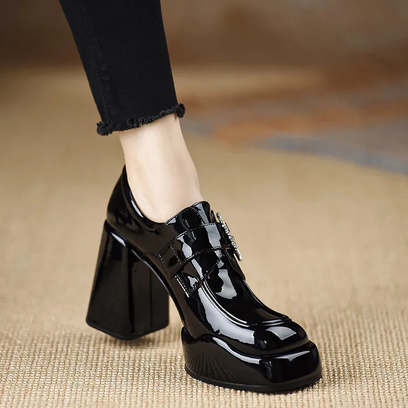Glossy Heels with Crystal Strap