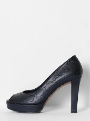 GUCCI GUCCISSIMA LEATHER PEEP TOE PLATFORM PUMPS