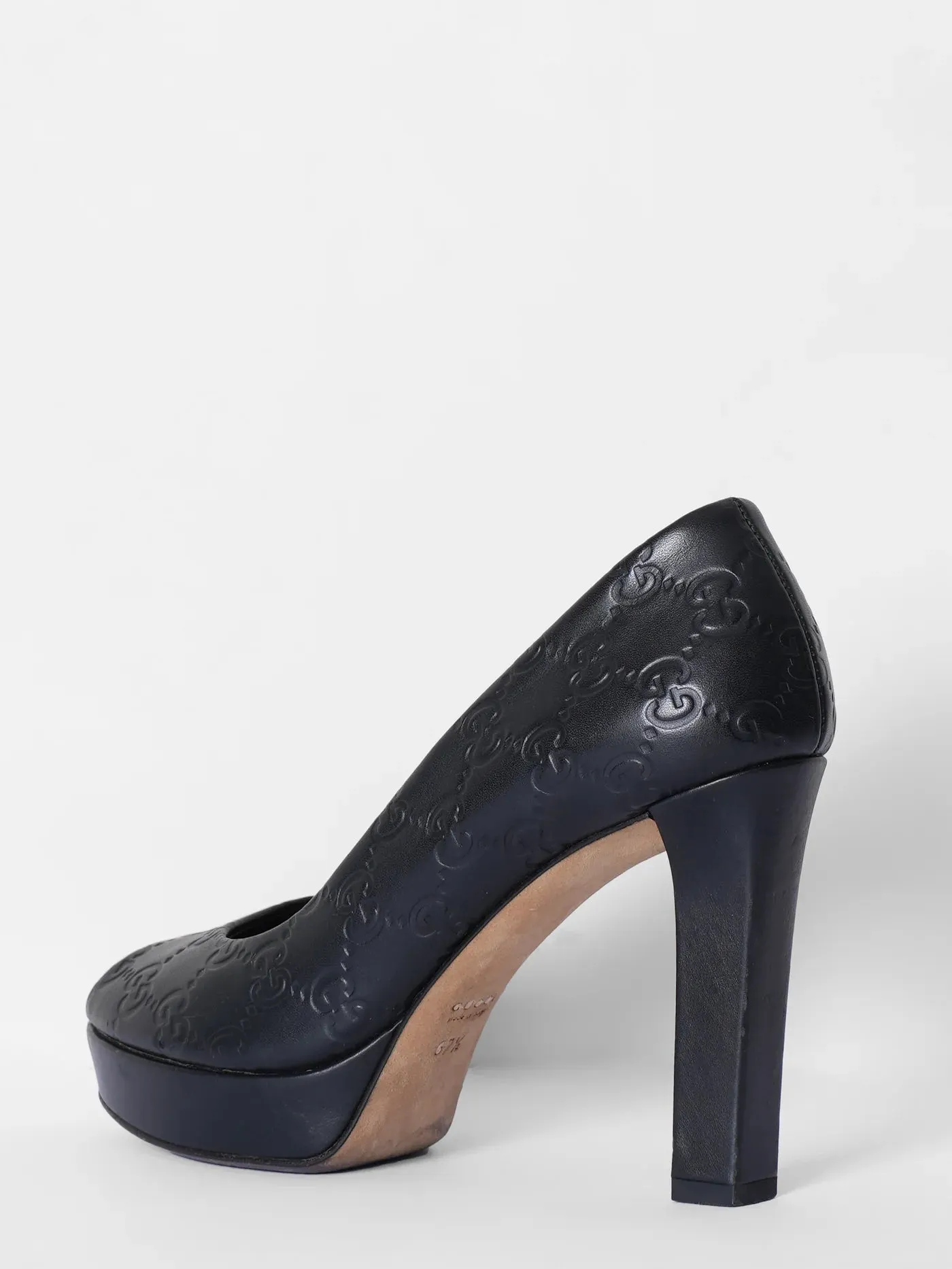 GUCCI GUCCISSIMA LEATHER PEEP TOE PLATFORM PUMPS